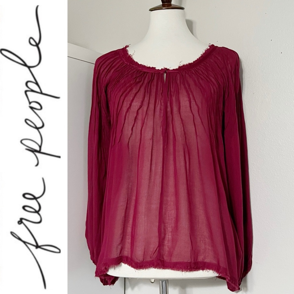 Free People Long Sleeve Gauzy Flowy Boho Sheer Blouse